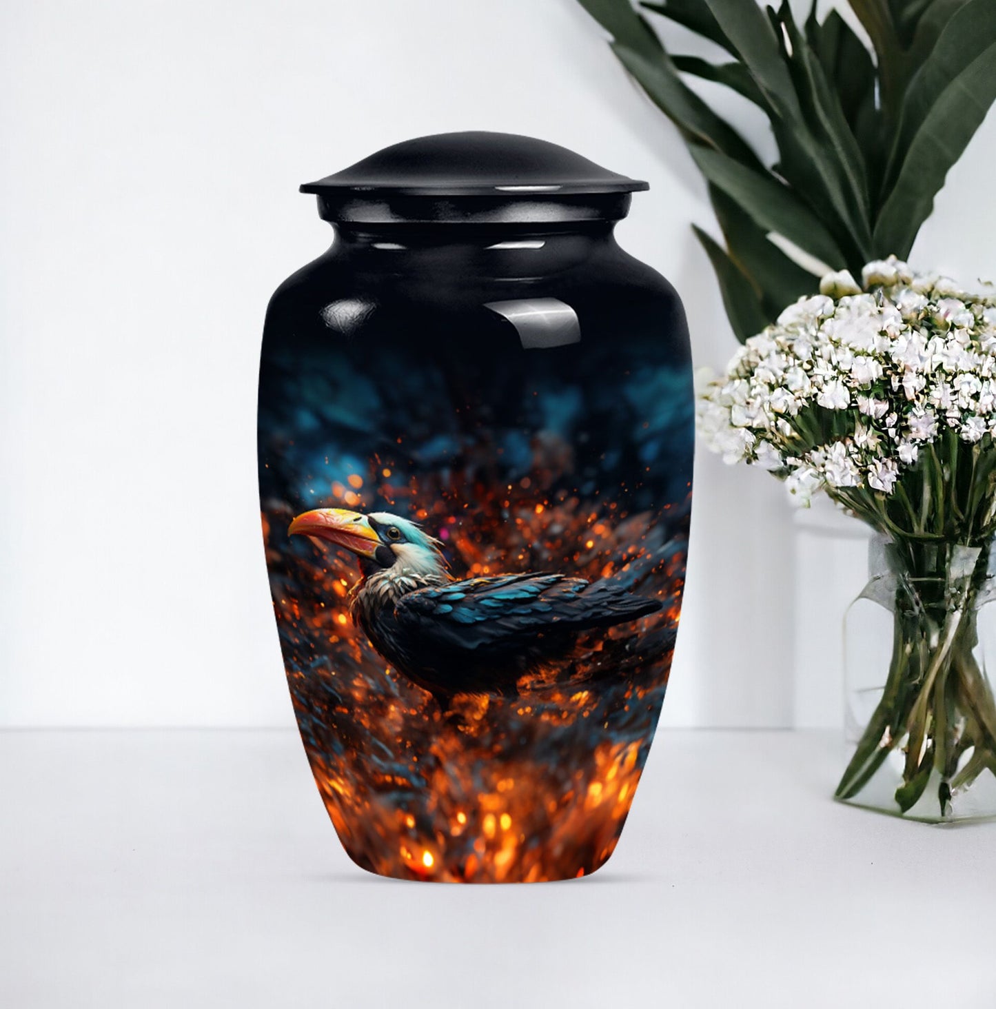 Classic Puffin Bird Urn, abstract burial ash urn for ashes