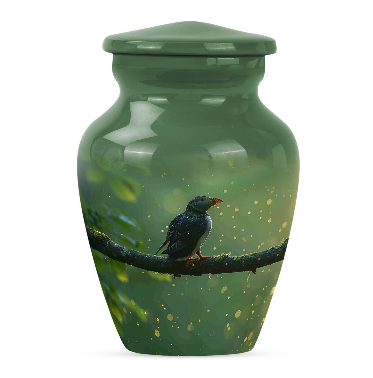10-inch puffin bird urn.