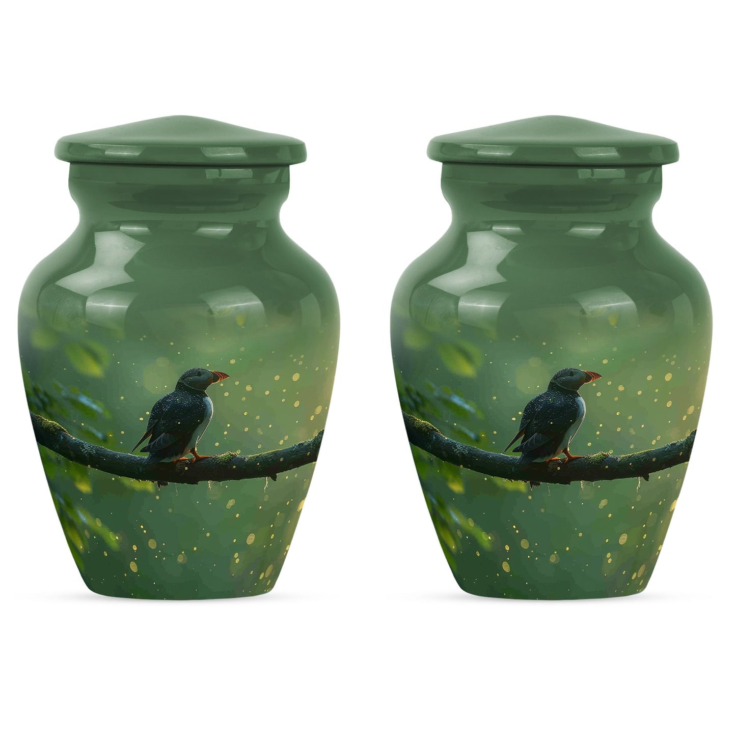 10-inch puffin bird urn.
