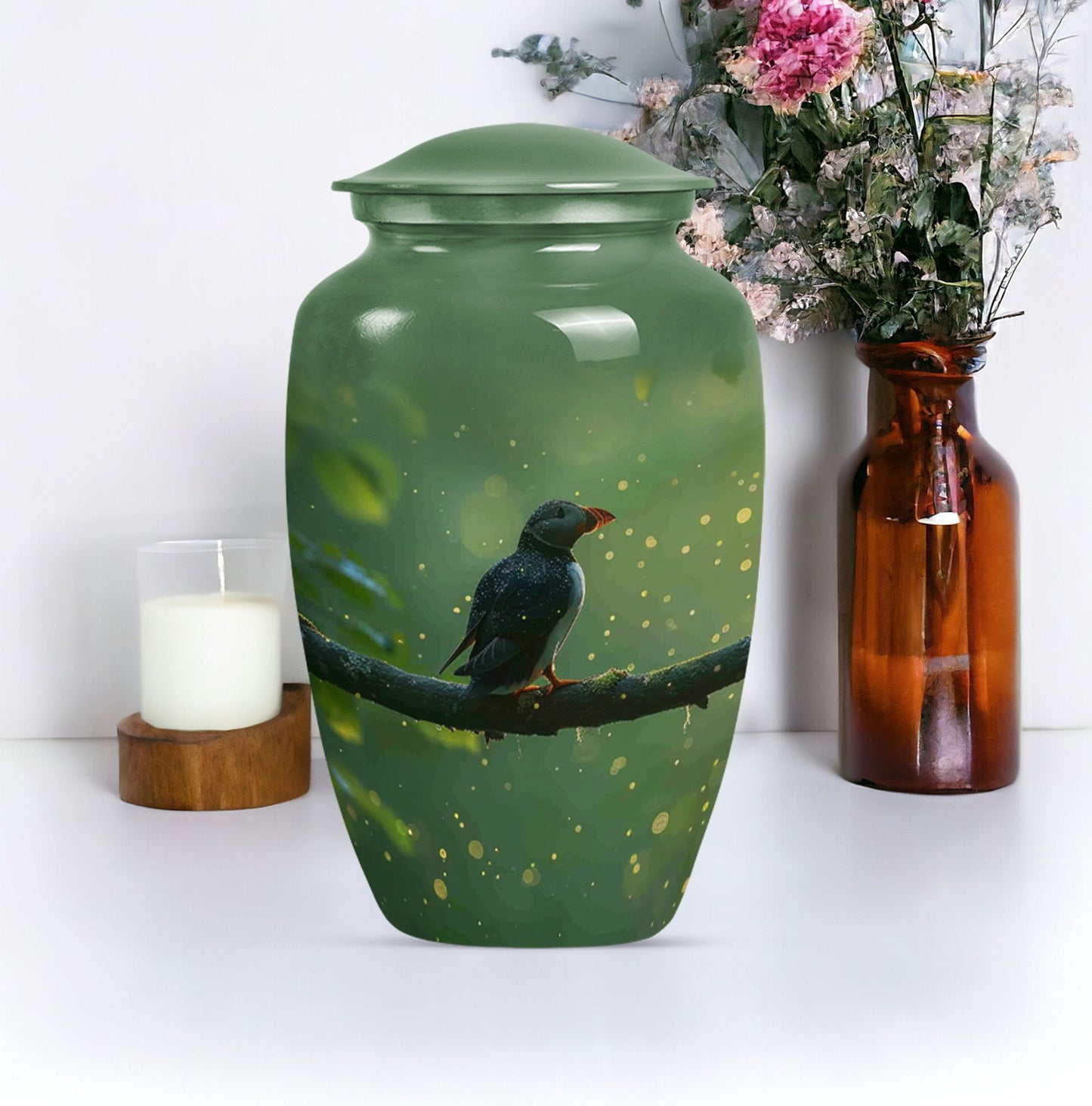 10-inch puffin bird urn.