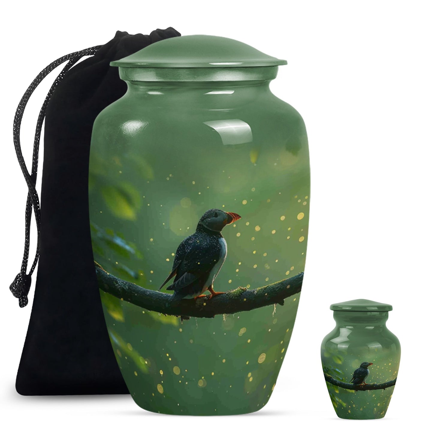 10-inch puffin bird urn.