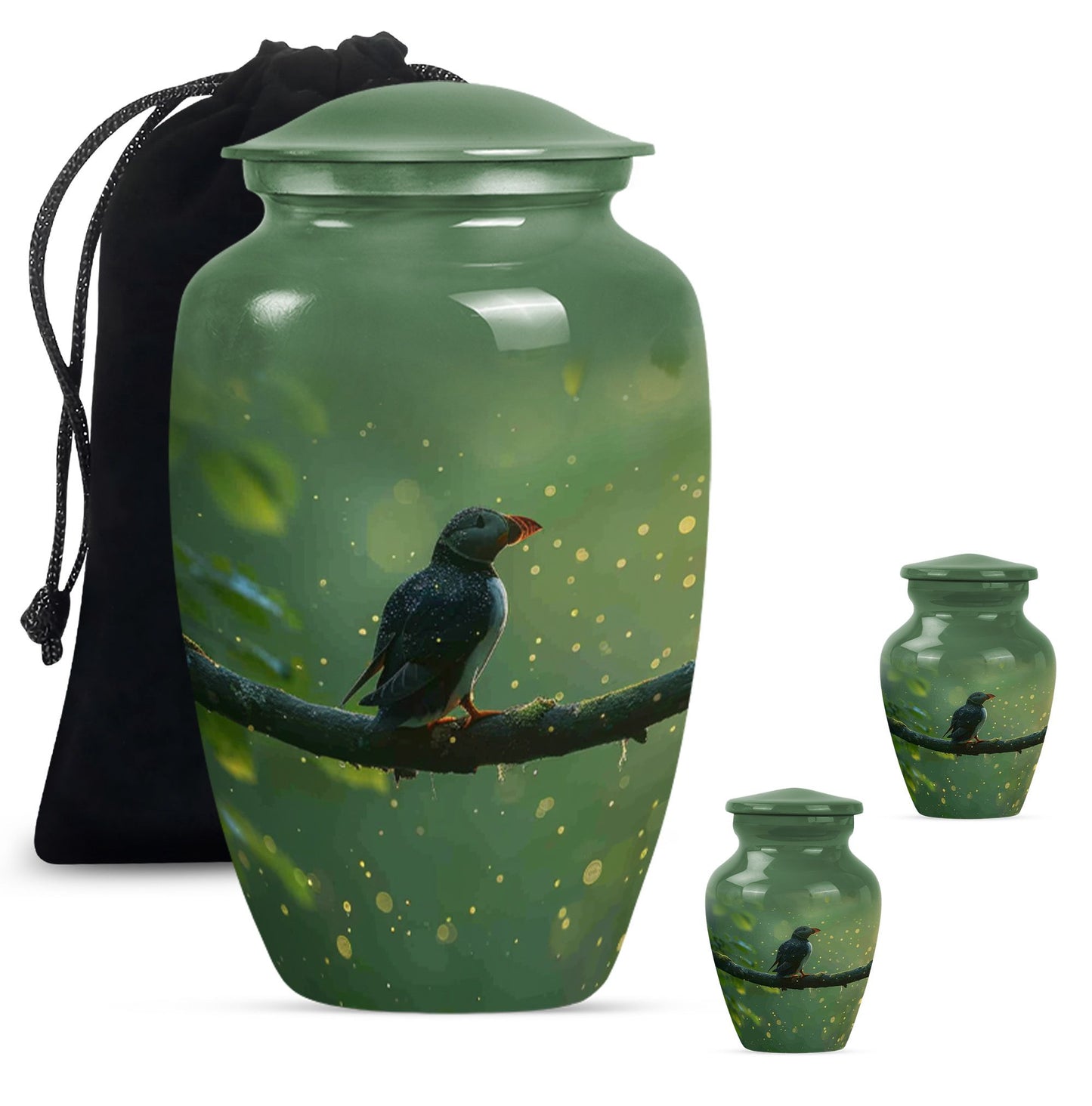 10-inch puffin bird urn.