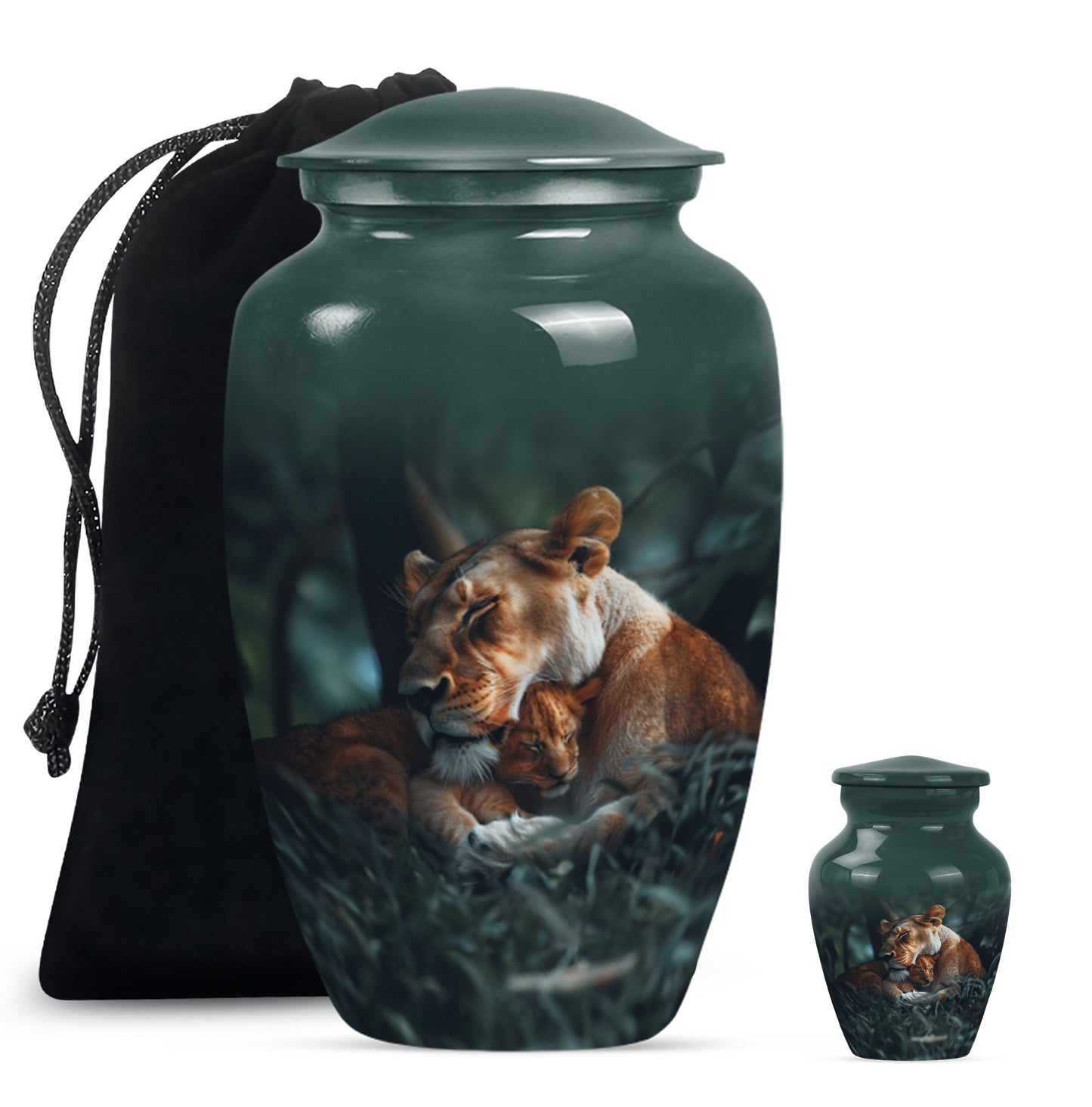 Lion Urn for Human Ashes with Lioness and Cub, Memorial Urn