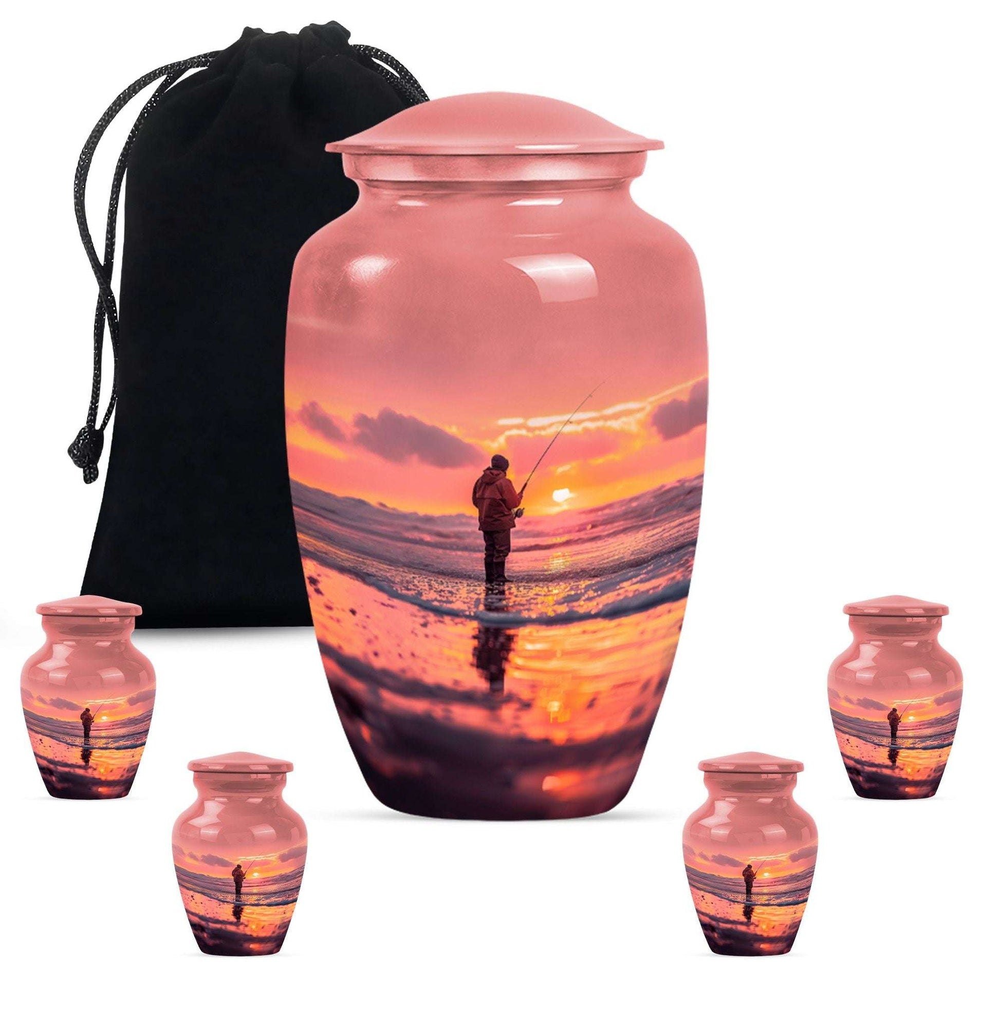 Ocean Fishing Cremation Urns For Ashes - Pink Memorial Urn For Father