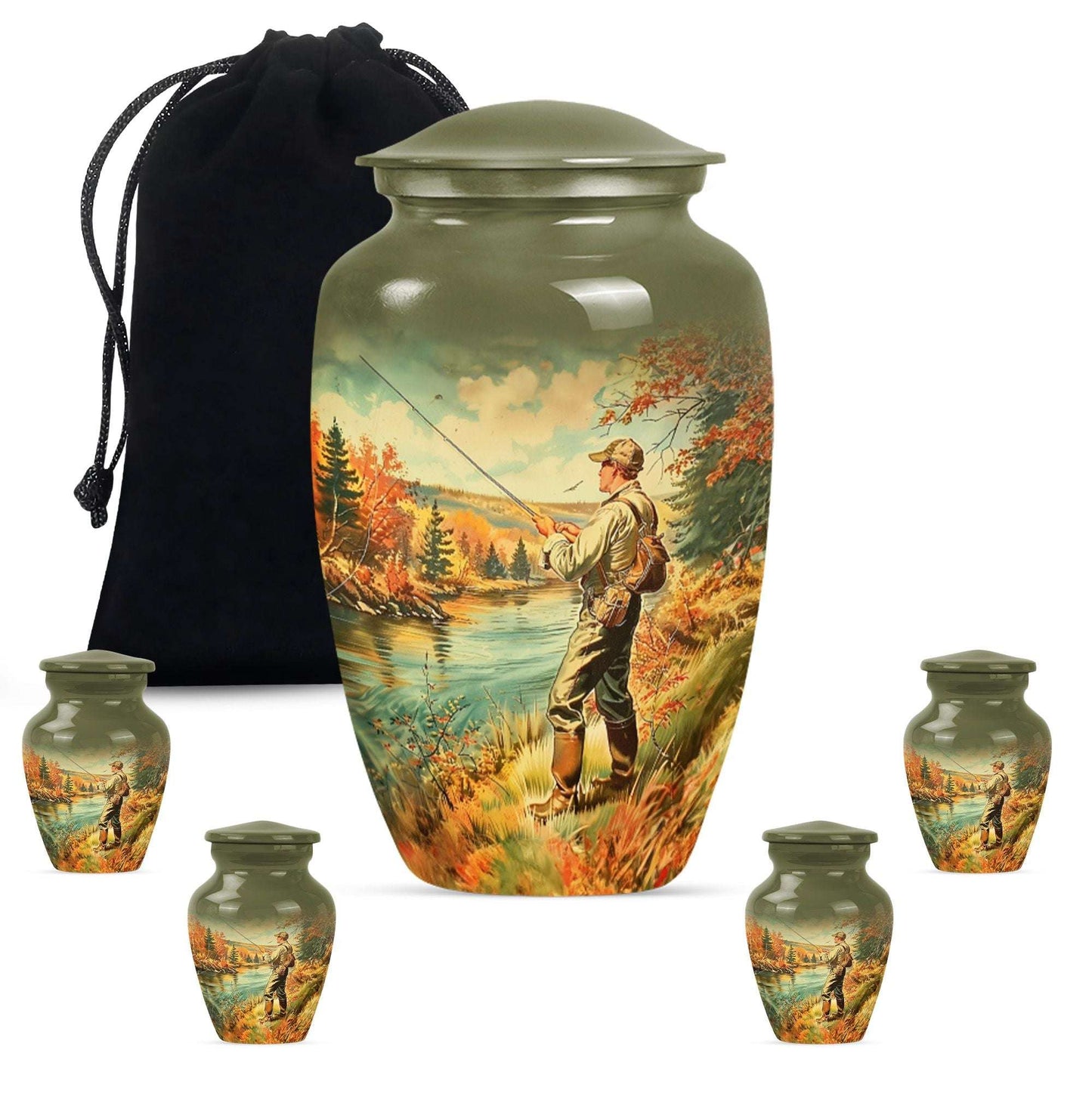 Artistic Fishing Memorial Urns Cremation Ashes - Large Urn For Mom & Dad