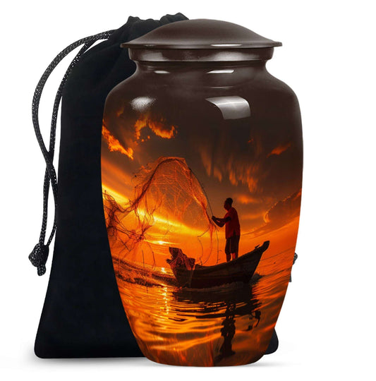 Sunset Memorial Urn For Ashes - Fishermen Cremation Urn For Adults