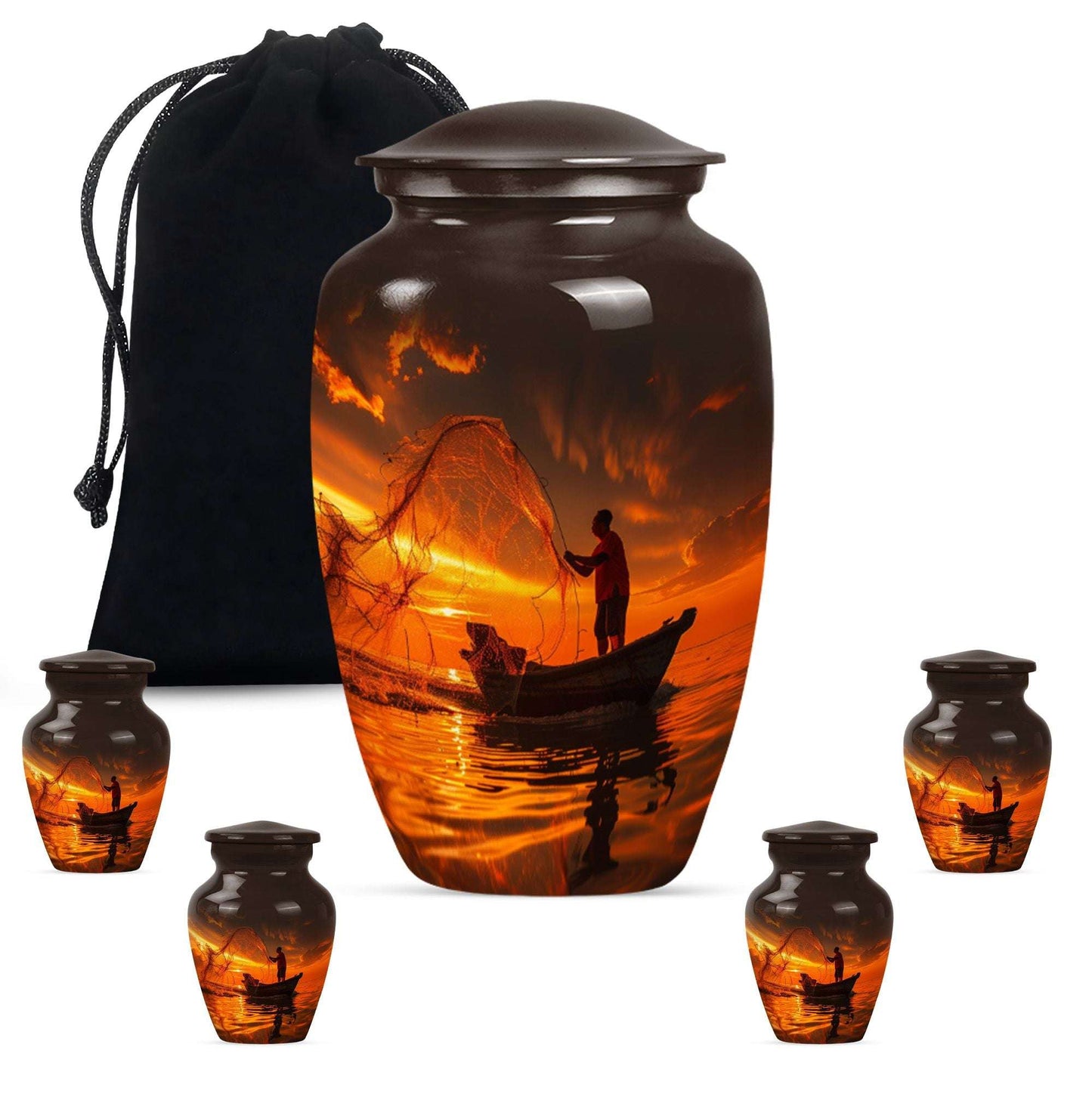Sunset Memorial Urn For Ashes - Fishermen Cremation Urn For Adults