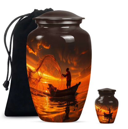 Sunset Memorial Urn For Ashes - Fishermen Cremation Urn For Adults