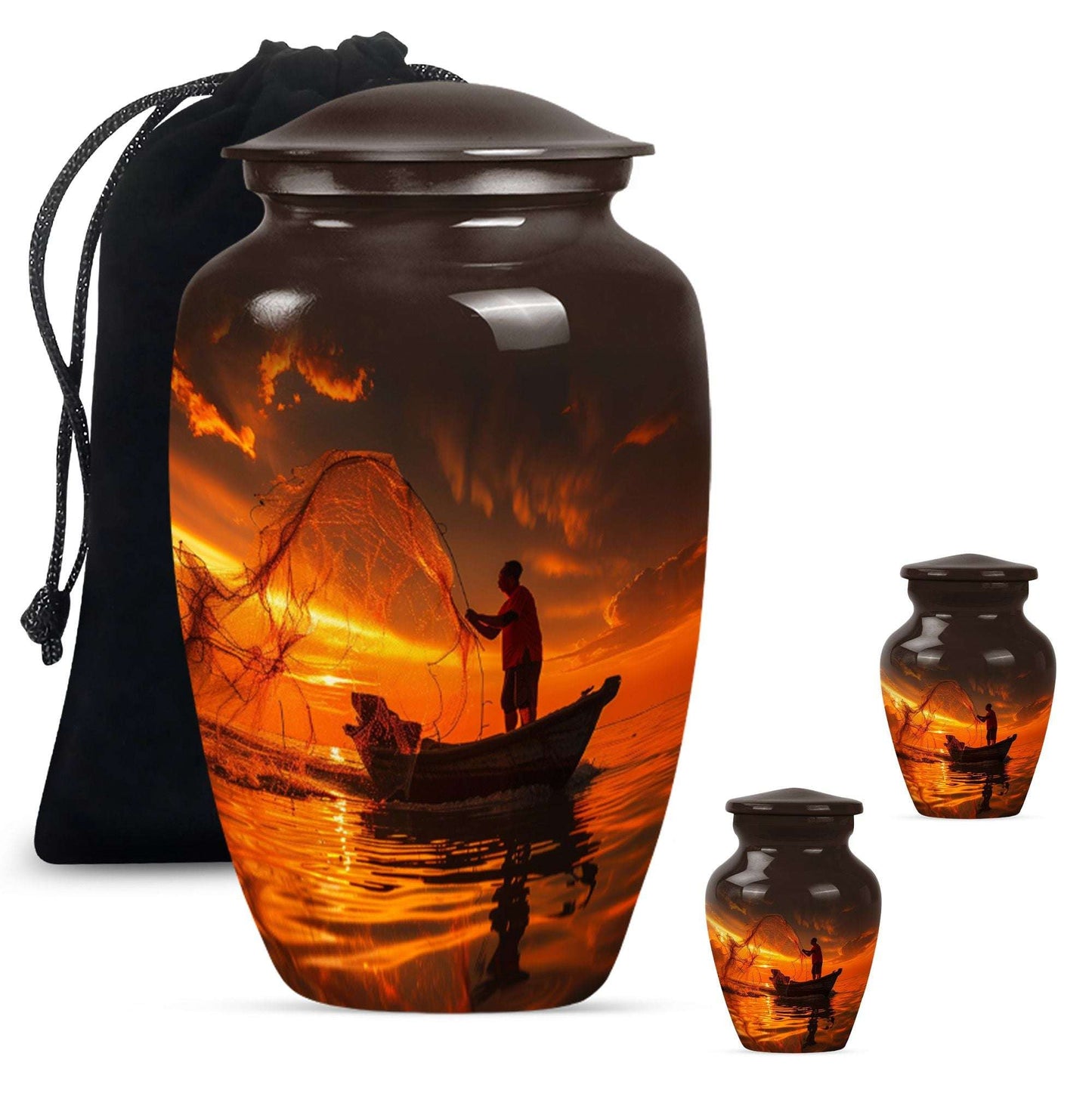 Sunset Memorial Urn For Ashes - Fishermen Cremation Urn For Adults