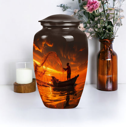 Classic 10 Inch Aluminum Fishing Urn for men's ashes.