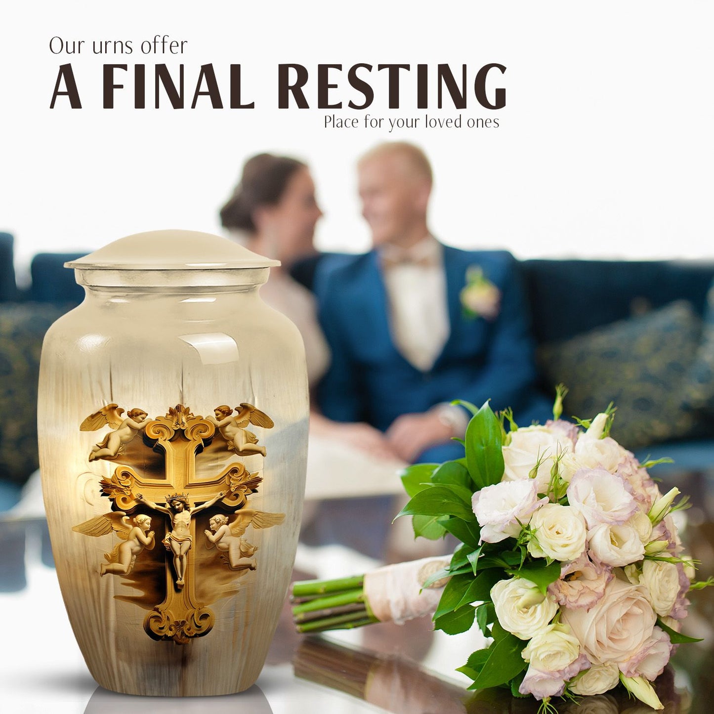 Classic 10-inch Catholic urn.