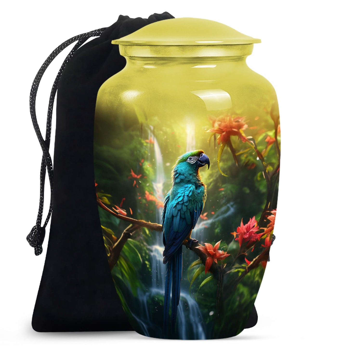 classic Parrot Cremation Urn, aluminium-made for adult ashes
