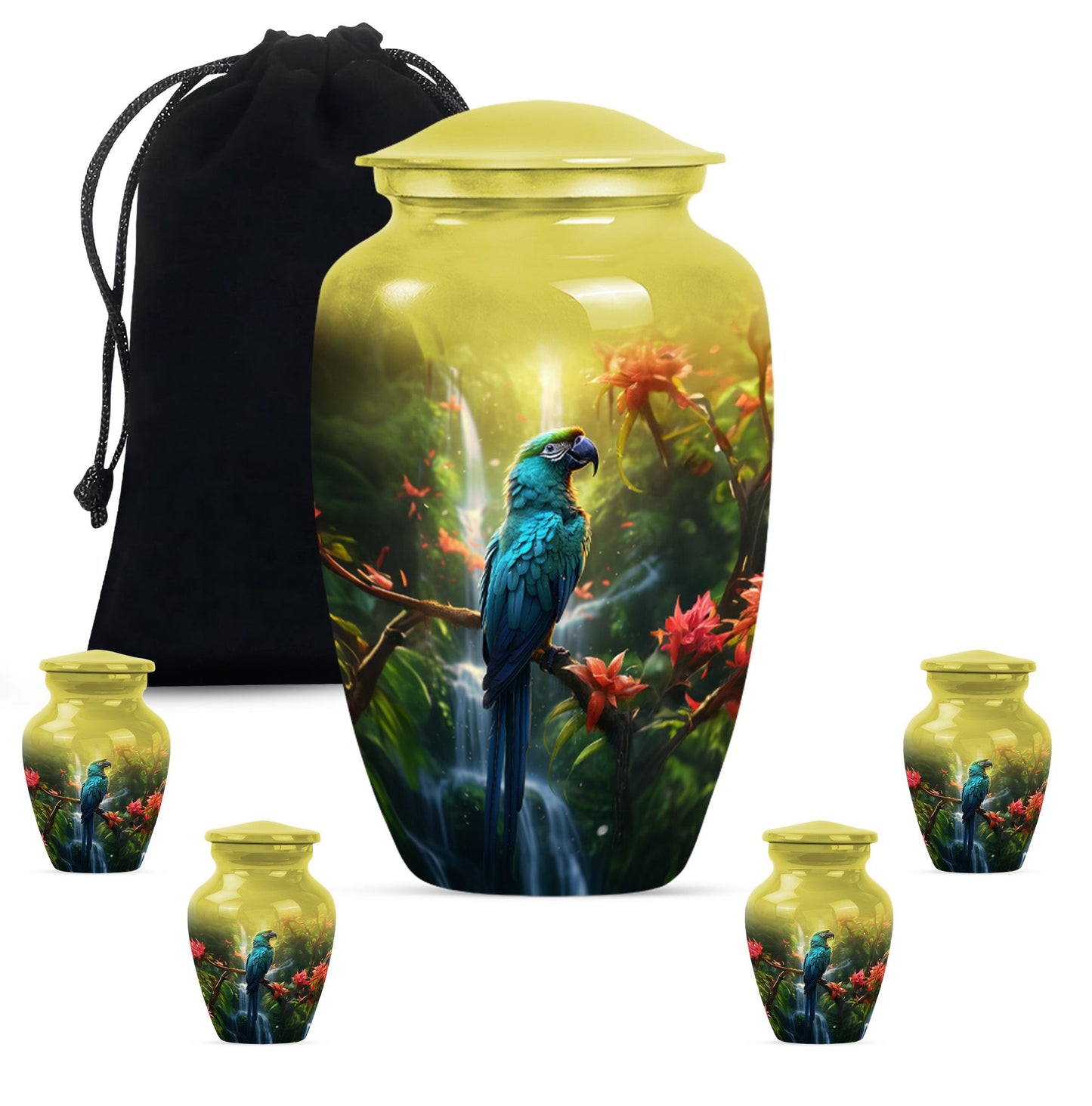 classic Parrot Cremation Urn, aluminium-made for adult ashes