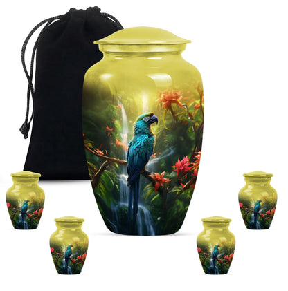 classic Parrot Cremation Urn, aluminium-made for adult ashes