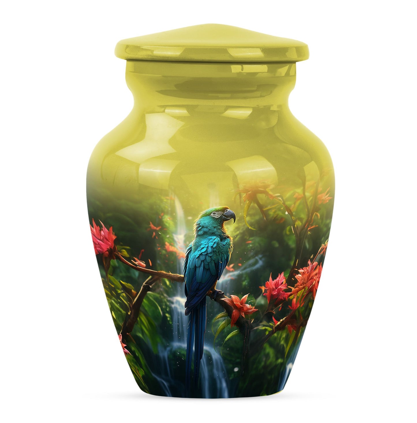 classic Parrot Cremation Urn, aluminium-made for adult ashes
