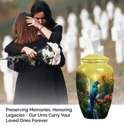 classic Parrot Cremation Urn, aluminium-made for adult ashes