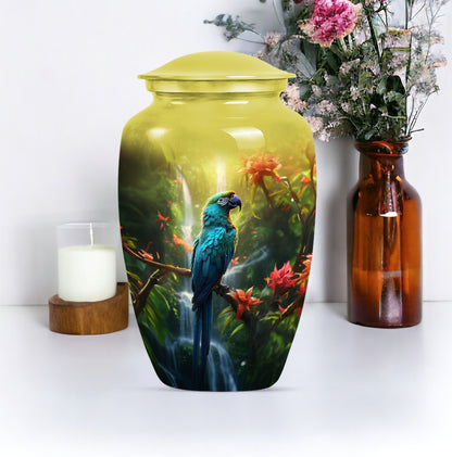 classic Parrot Cremation Urn, aluminium-made for adult ashes