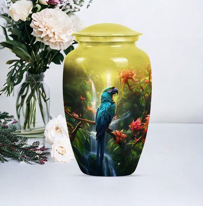 classic Parrot Cremation Urn, aluminium-made for adult ashes