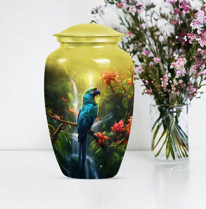 classic Parrot Cremation Urn, aluminium-made for adult ashes