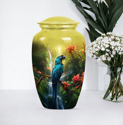 classic Parrot Cremation Urn, aluminium-made for adult ashes