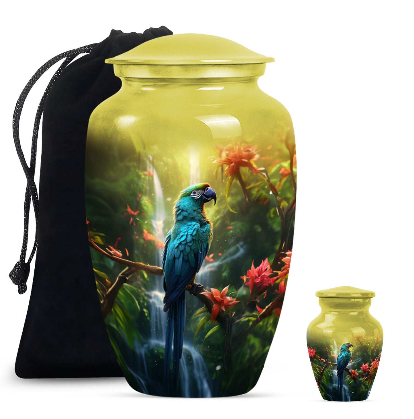 classic Parrot Cremation Urn, aluminium-made for adult ashes