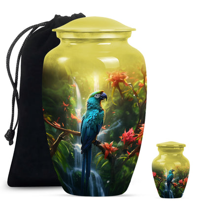 classic Parrot Cremation Urn, aluminium-made for adult ashes