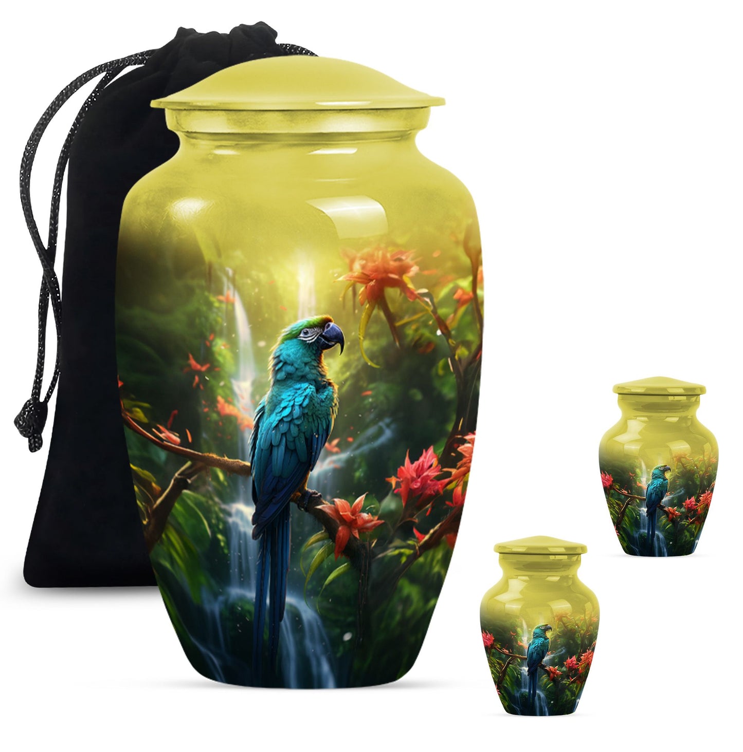 classic Parrot Cremation Urn, aluminium-made for adult ashes
