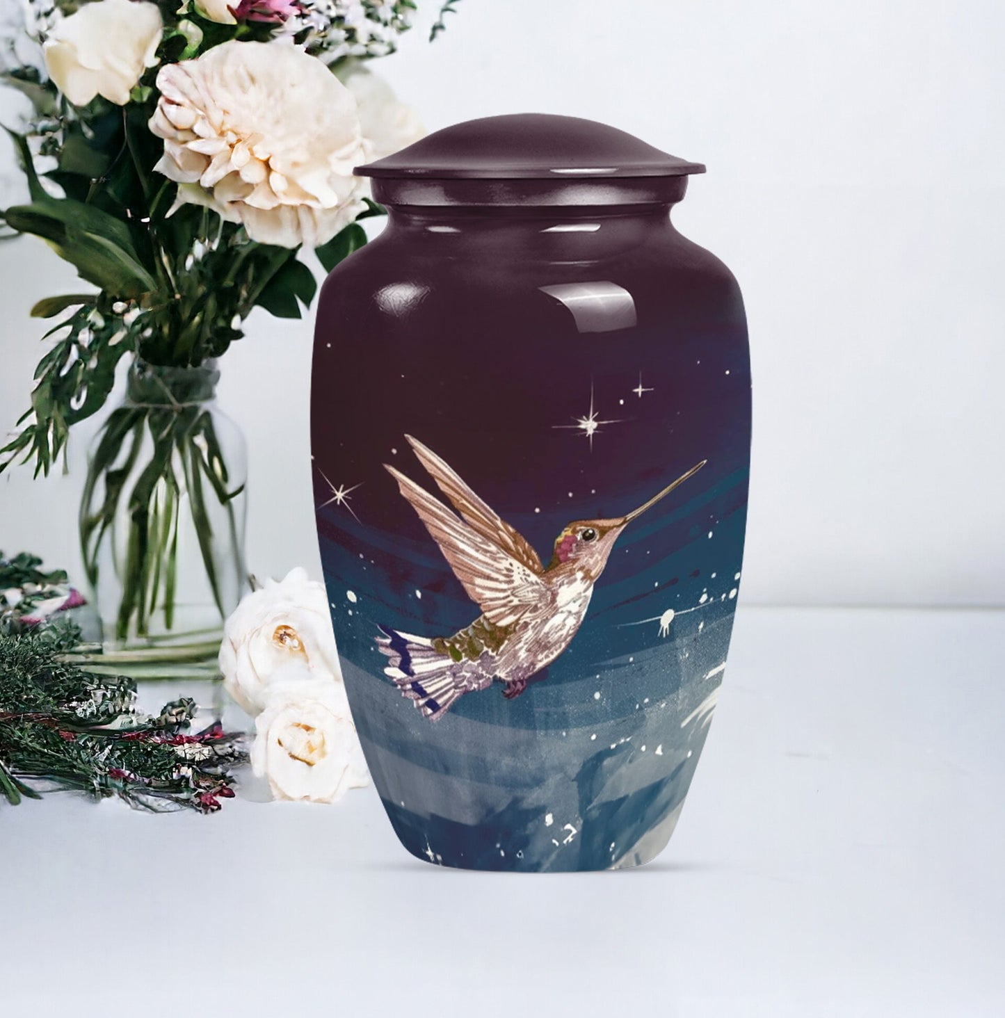 Classic Humming bird urn with abstract theme.