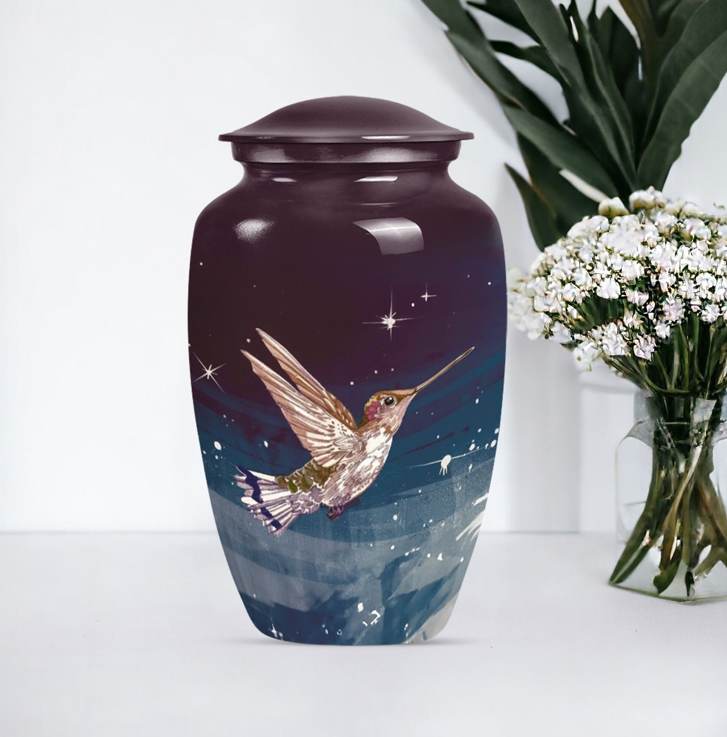 Classic Humming bird urn with abstract theme.
