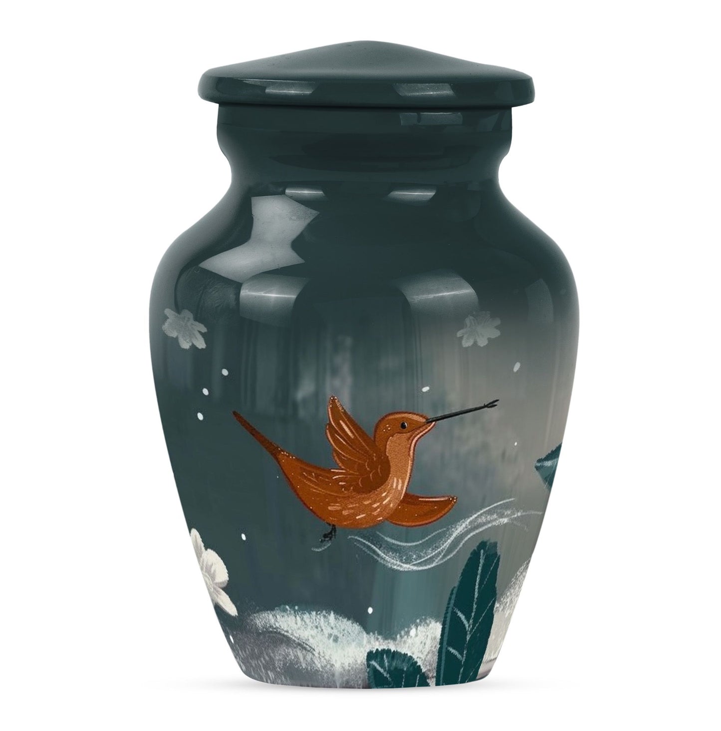 Classic 10-inch humming bird urn for memorial burial.