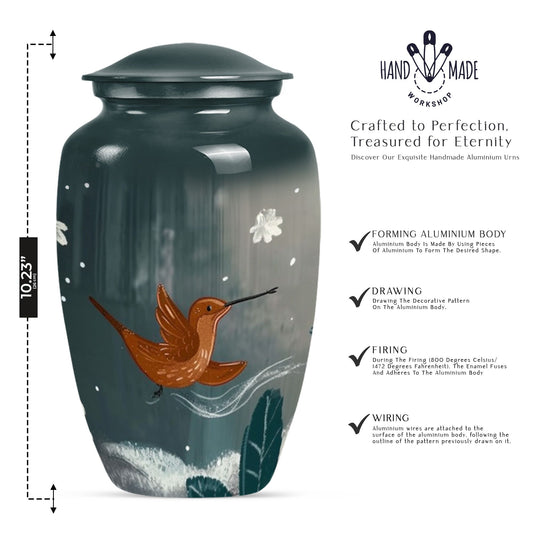 Classic 10-inch humming bird urn for memorial burial.