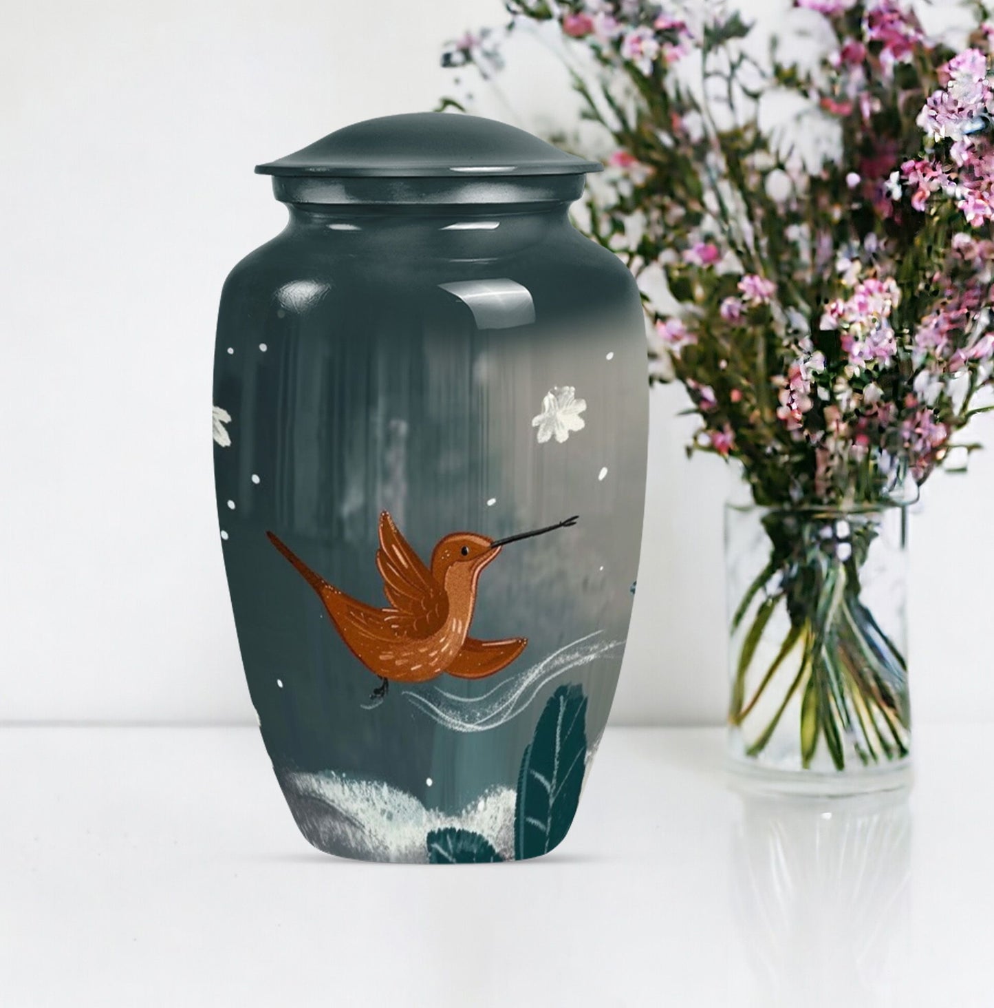 Classic 10-inch humming bird urn for memorial burial.