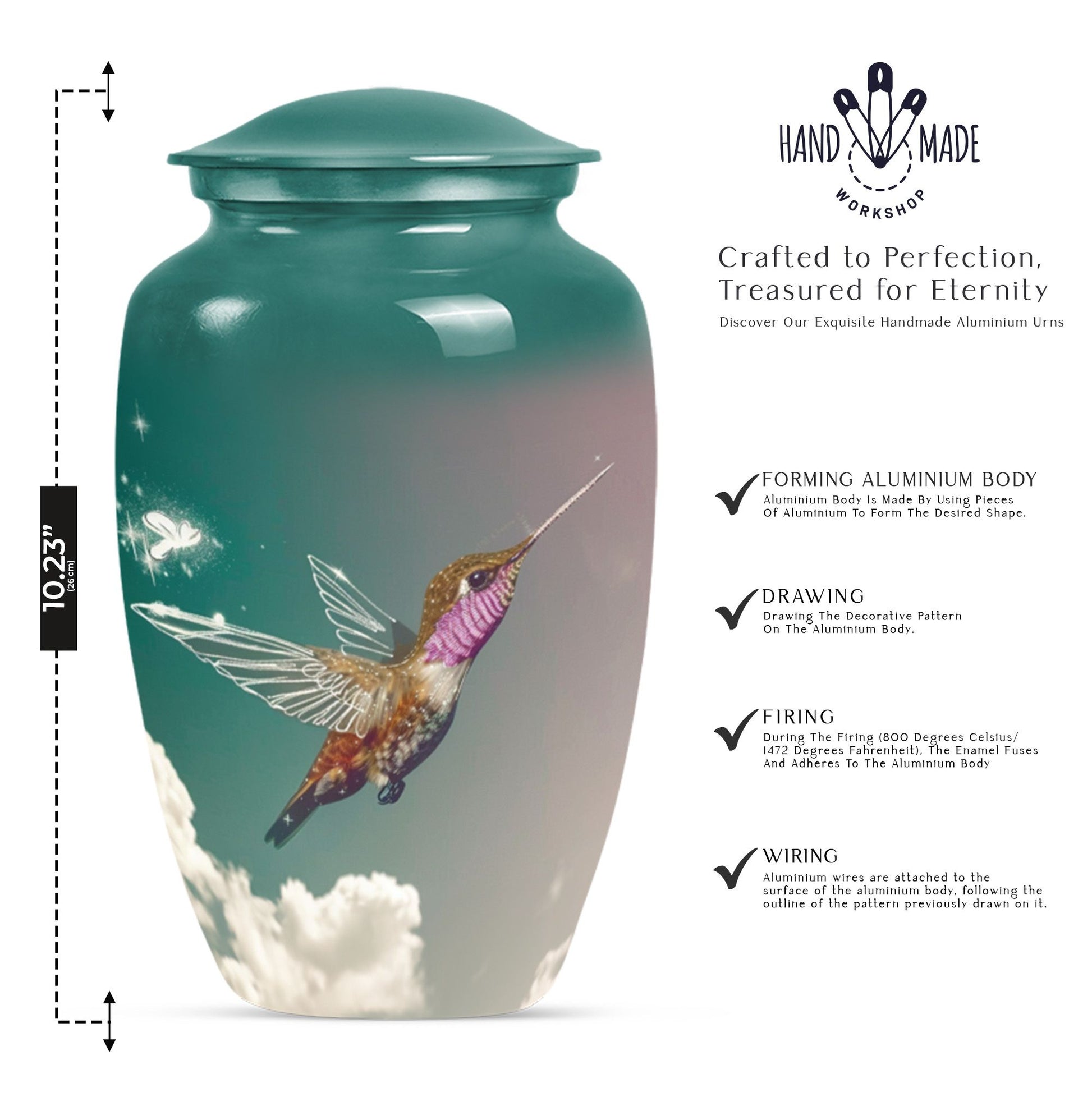10-inch classic humming bird urn, memorial urn for men, 