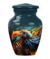 Classic Toucans Urn, an abstract aluminium cremation urn.
