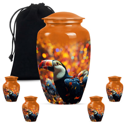Toucans Urn, large cremation urn.
