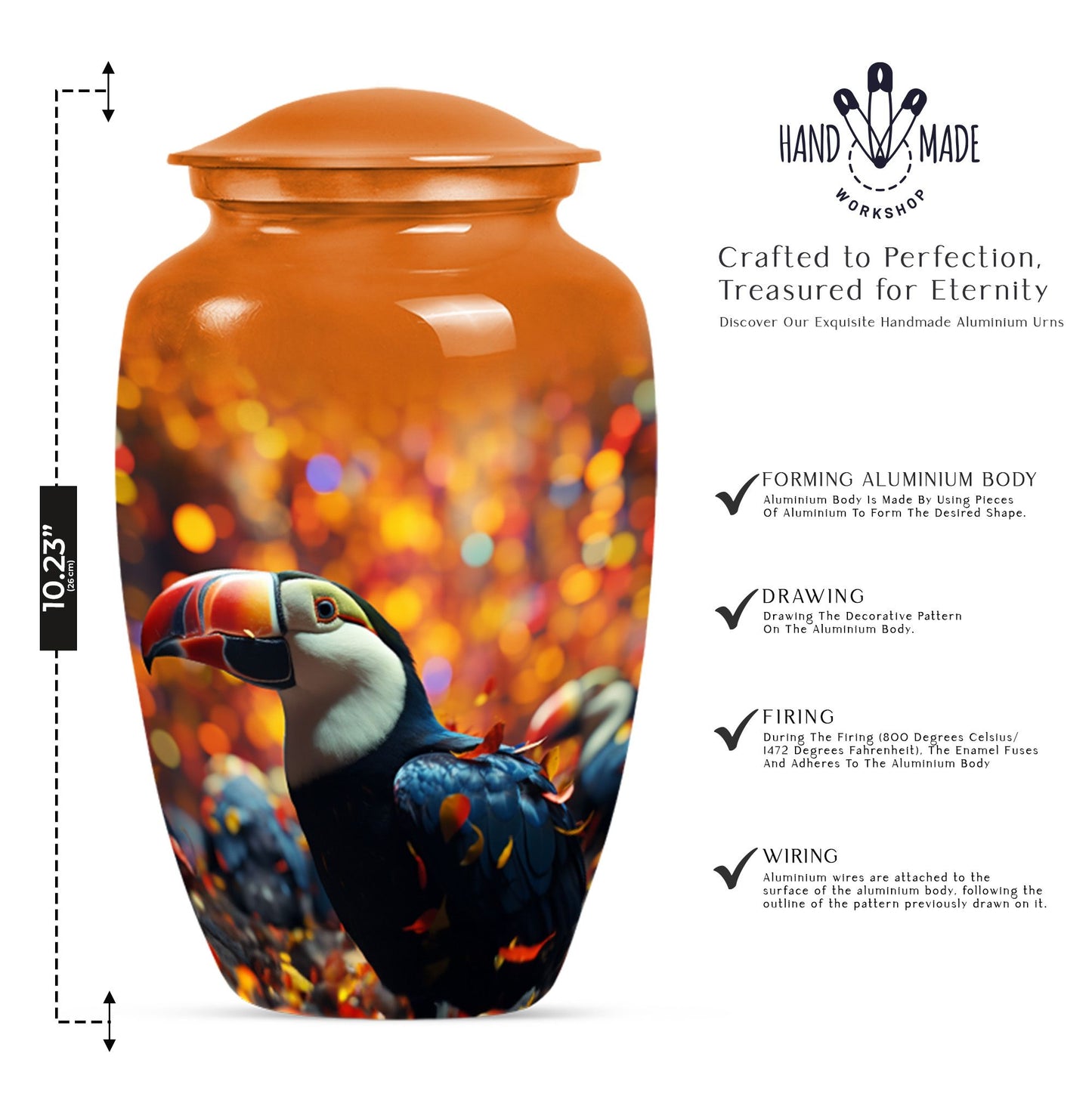 Toucans Urn, large cremation urn.