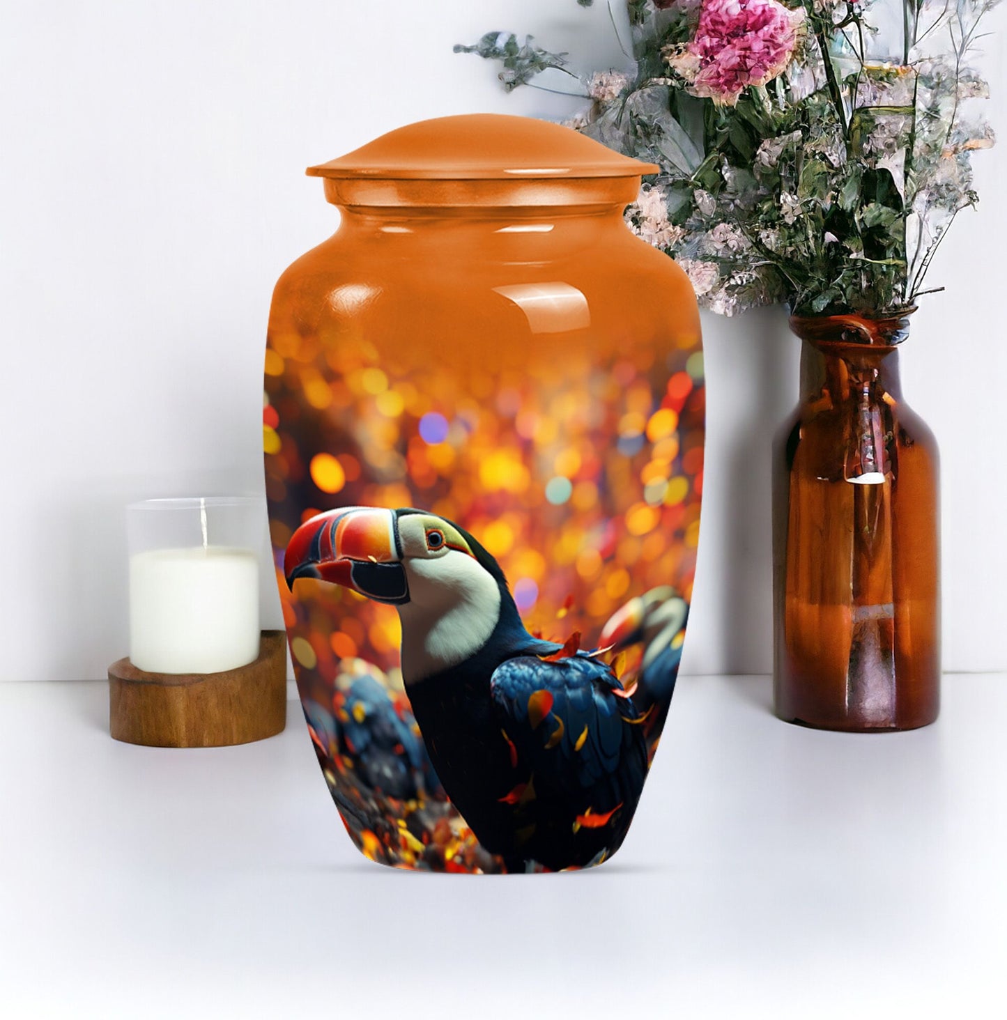 Toucans Urn, large cremation urn.