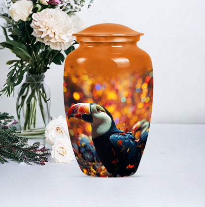 Toucans Urn, large cremation urn.