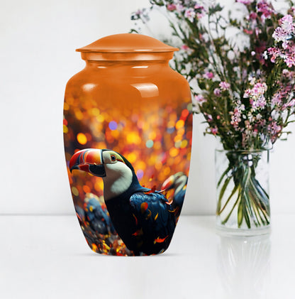 Toucans Urn, large cremation urn.