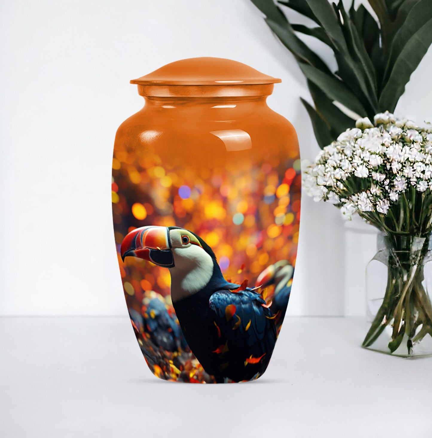Toucans Urn, large cremation urn.