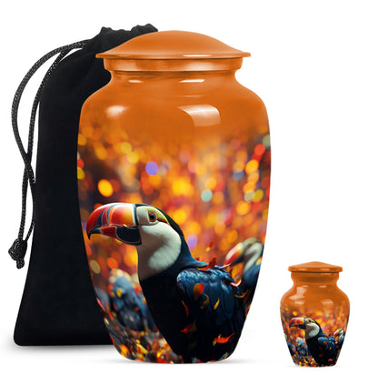 Toucans Urn, large cremation urn.
