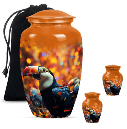 Toucans Urn, large cremation urn.