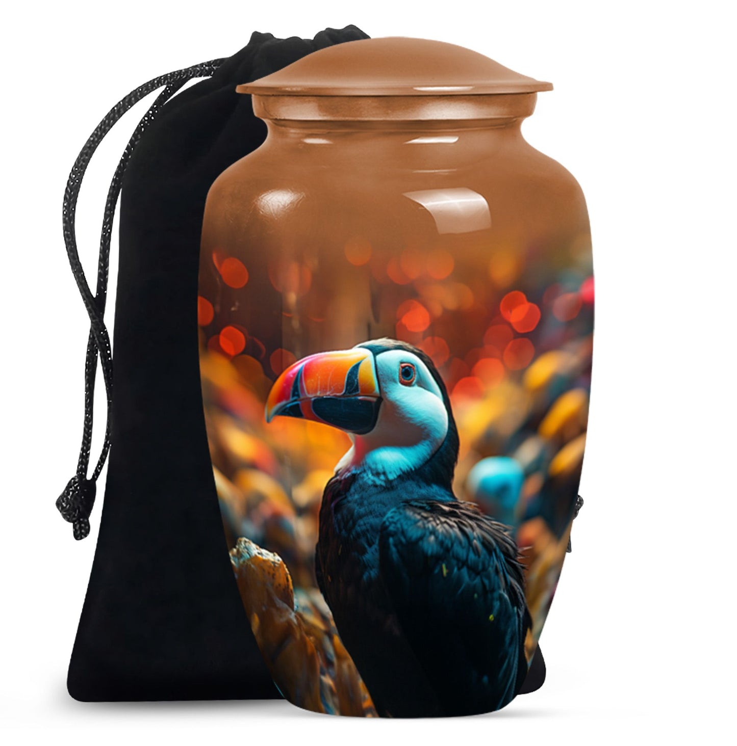 Toucans urn, 10-inch classic aluminium funeral urn