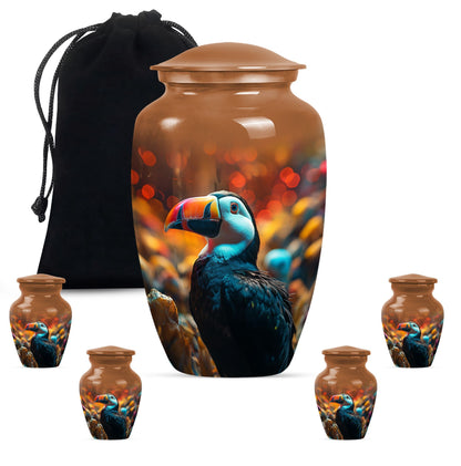 Toucans urn, 10-inch classic aluminium funeral urn