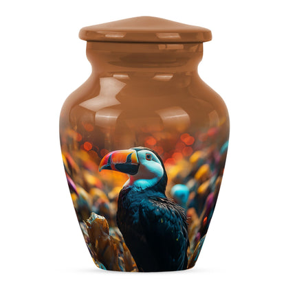 Toucans urn, 10-inch classic aluminium funeral urn