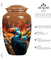 Toucans urn, 10-inch classic aluminium funeral urn