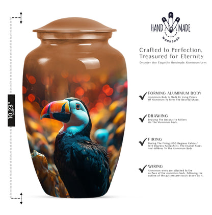 Toucans urn, 10-inch classic aluminium funeral urn