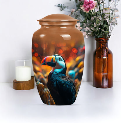 Toucans urn, 10-inch classic aluminium funeral urn