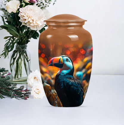 Toucans urn, 10-inch classic aluminium funeral urn