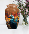 Toucans urn, 10-inch classic aluminium funeral urn